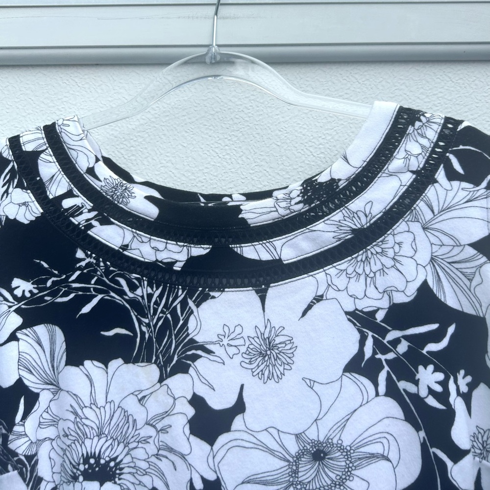 Talbots Floral Sleeveless Dress Women’s 1X Black/white 100% Cotton Shift Stretch - Picture 3 of 14